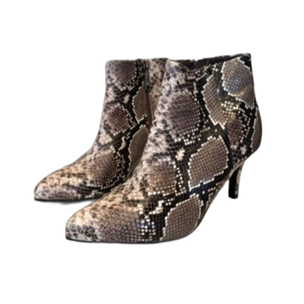 Blondo Waterproof Snakeskin Ankle Boots Pointed Toe Size 8.5 Slim Heel 3"